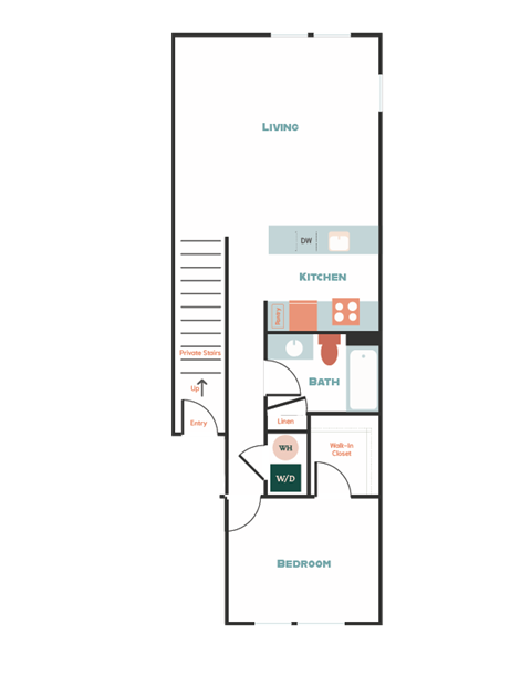 Floor plan for 1 bed, 1 bath, 835 sqft